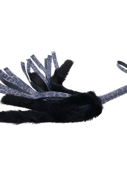 Sex & Mischief Cougar Faux Fur Flogger - Navy Blue/Black Furry Flogger Whip