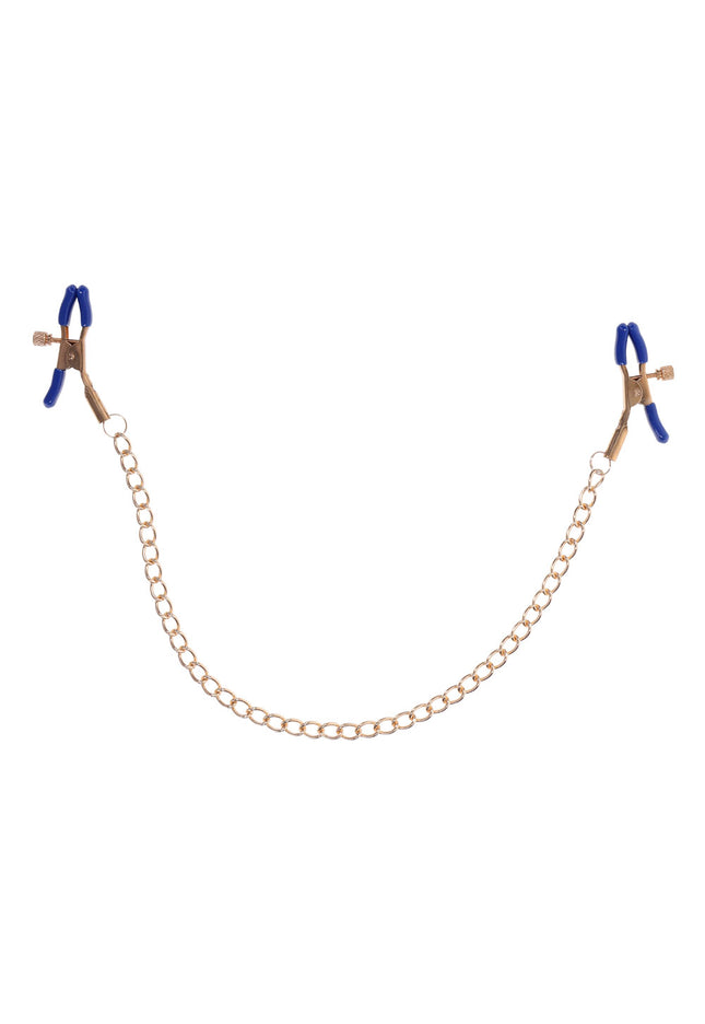 Sex & Mischief Cougar Chained Nipple Clamps - Gold Nipple Clamps with Cougar Chain