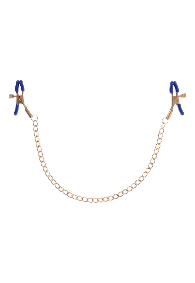 Sex & Mischief Cougar Chained Nipple Clamps - Gold Nipple Clamps with Cougar Chain