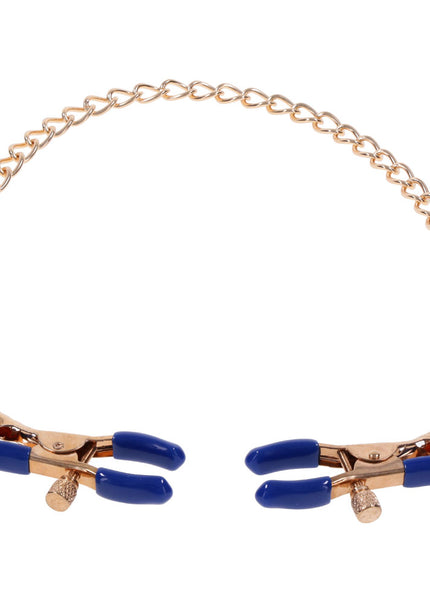 Sex & Mischief Cougar Chained Nipple Clamps - Gold Nipple Clamps with Cougar Chain