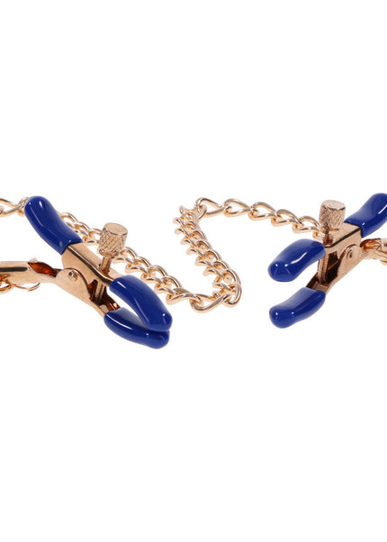 Sex & Mischief Cougar Chained Nipple Clamps - Gold Nipple Clamps with Cougar Chain