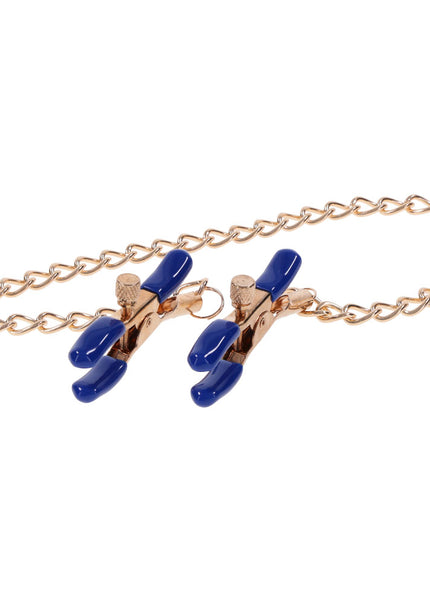 Sex & Mischief Cougar Chained Nipple Clamps - Gold Nipple Clamps with Cougar Chain