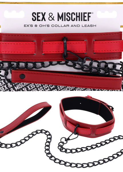 S&M Exs & Ohs Collar and Leash - Red Neck Restraint