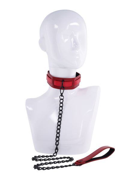 S&M Exs & Ohs Collar and Leash - Red Neck Restraint