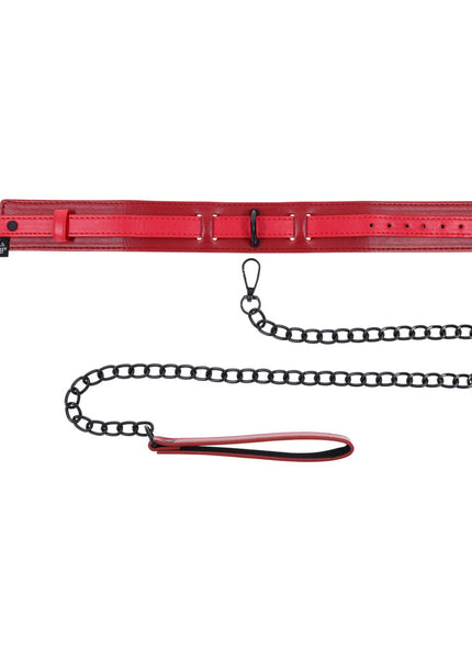 S&M Exs & Ohs Collar and Leash - Red Neck Restraint