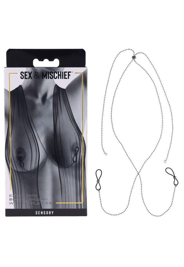S&M Exs & Ohs Body Jewelry with Nipple Ties - Metal Chain with Nipple Ties