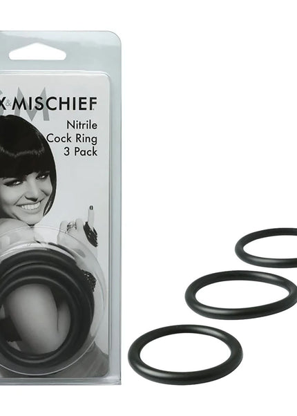 Sex & Mischief Nitrile Cock Ring 3 Pack - Black Cock Rings - Set of 3 Sizes