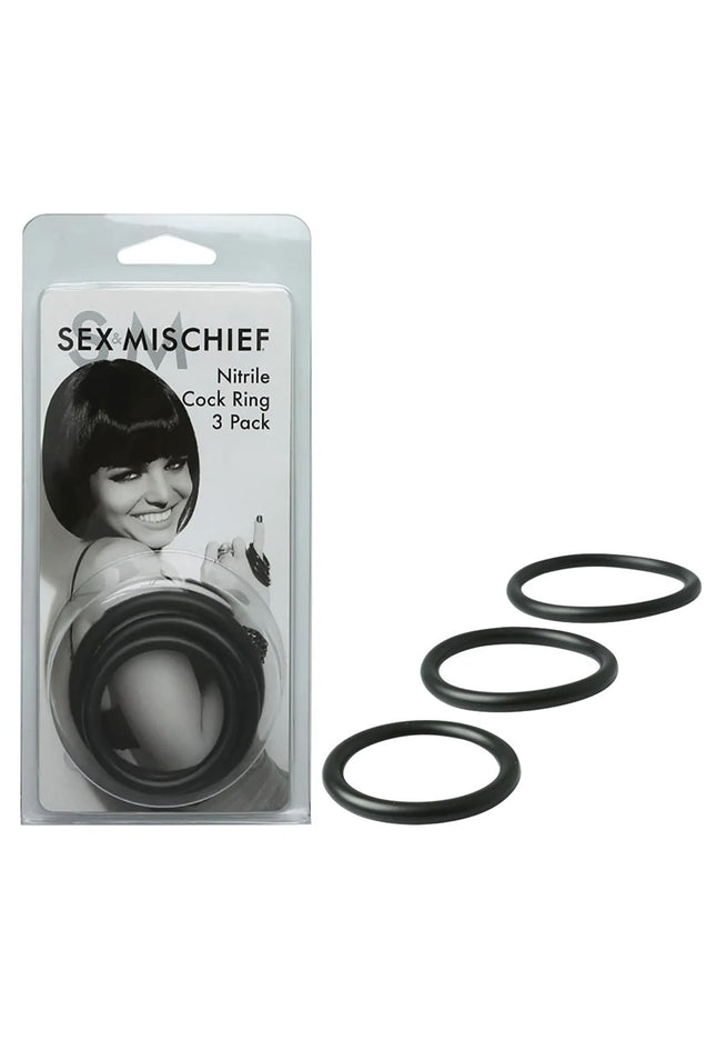 Sex & Mischief Nitrile Cock Ring 3 Pack - Black Cock Rings - Set of 3 Sizes