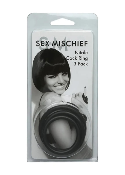 Sex & Mischief Nitrile Cock Ring 3 Pack - Black Cock Rings - Set of 3 Sizes