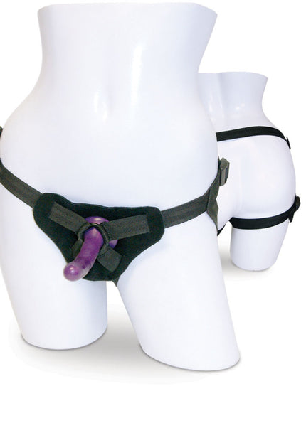 Sex & Mischief Strap-On & Silicone Dildo Kit - Black/Purple Adjustable Strap-On