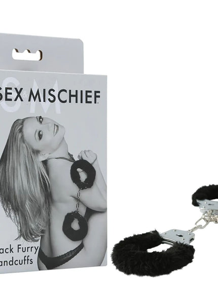 Sex & Mischief Furry Handcuffs - Black - Black Restraints