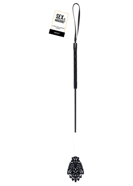 Sex & Mischief Lace Silicone Crop - Black/White 50 cm Crop Whip