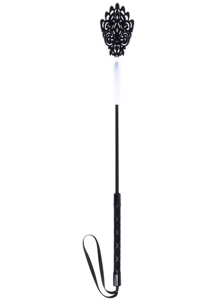 Sex & Mischief Lace Silicone Crop - Black/White 50 cm Crop Whip