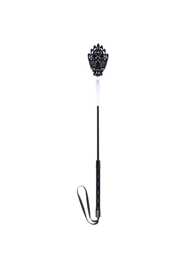 Sex & Mischief Lace Silicone Crop - Black/White 50 cm Crop Whip
