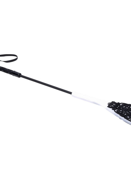 Sex & Mischief Lace Silicone Crop - Black/White 50 cm Crop Whip