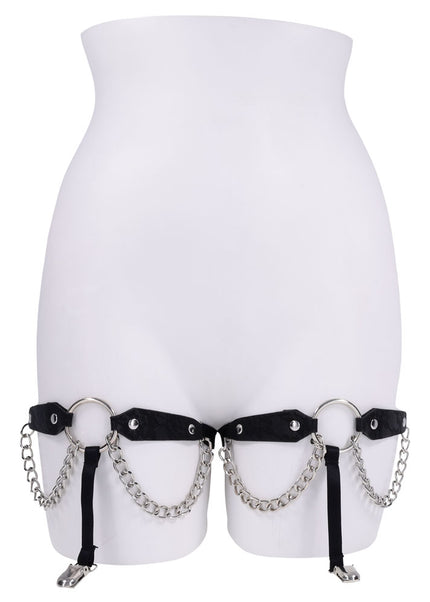 Sex & Mischief Chain Lace Garters - Black/Metal Garters