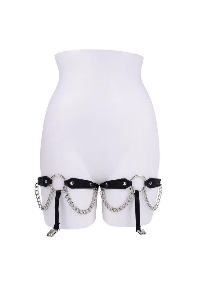 Sex & Mischief Chain Lace Garters - Black/Metal Garters