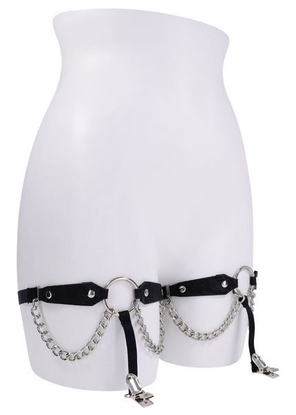 Sex & Mischief Chain Lace Garters - Black/Metal Garters