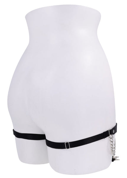Sex & Mischief Chain Lace Garters - Black/Metal Garters