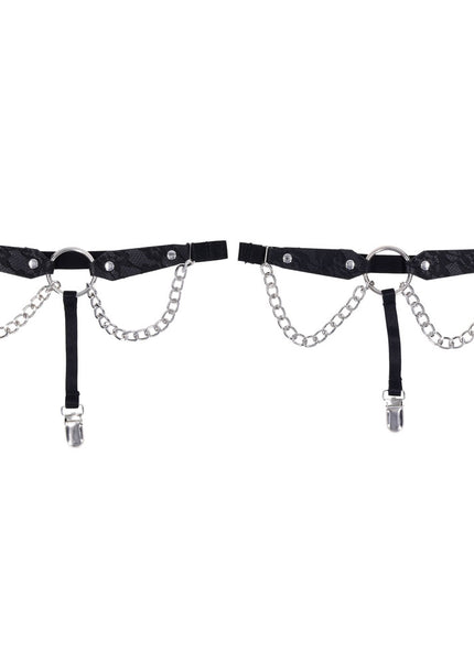 Sex & Mischief Chain Lace Garters - Black/Metal Garters