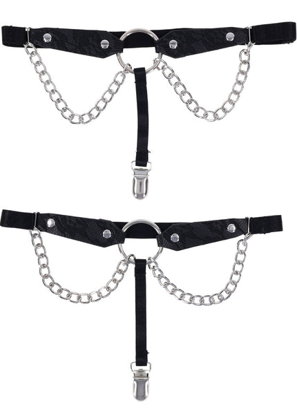 Sex & Mischief Chain Lace Garters - Black/Metal Garters