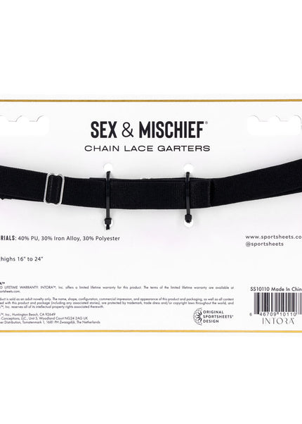 Sex & Mischief Chain Lace Garters - Black/Metal Garters