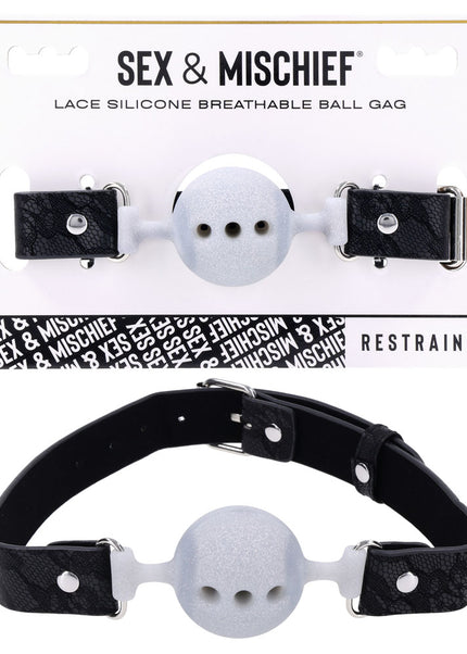 Sex & Mischief Lace Silicone Breathable Ball Gag - Black/Grey Mouth Restraint