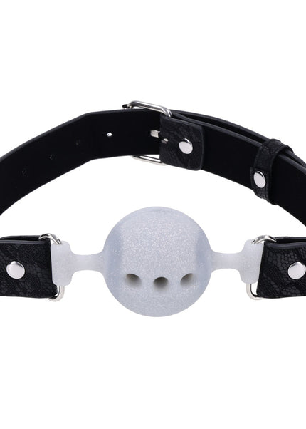 Sex & Mischief Lace Silicone Breathable Ball Gag - Black/Grey Mouth Restraint