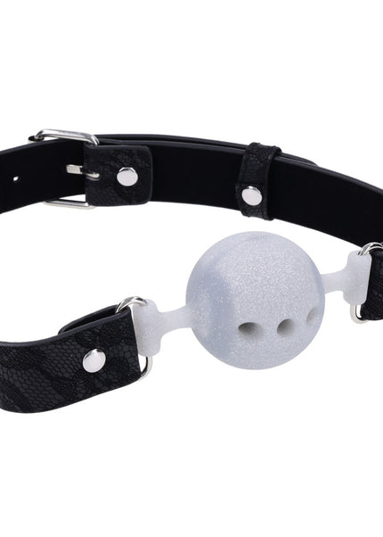 Sex & Mischief Lace Silicone Breathable Ball Gag - Black/Grey Mouth Restraint