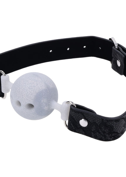 Sex & Mischief Lace Silicone Breathable Ball Gag - Black/Grey Mouth Restraint