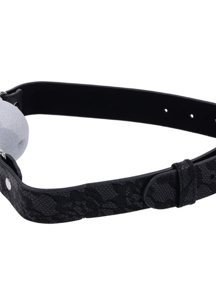 Sex & Mischief Lace Silicone Breathable Ball Gag - Black/Grey Mouth Restraint