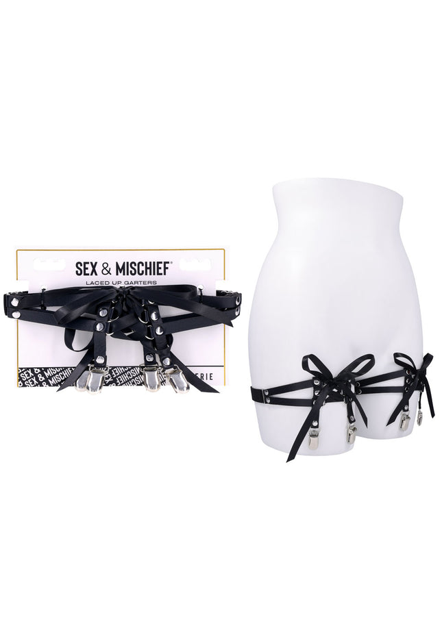 Sex & Mischief Laced Up Garters - Black Garters