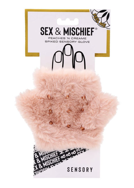 Sex & Mischief Peaches n CreaMe Spiked Sensory Glove - Peach Furry Glove with Metal Spikes