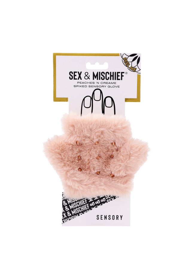 Sex & Mischief Peaches n CreaMe Spiked Sensory Glove - Peach Furry Glove with Metal Spikes