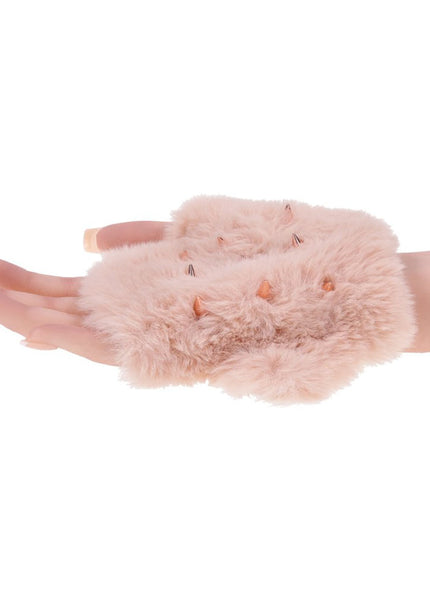 Sex & Mischief Peaches n CreaMe Spiked Sensory Glove - Peach Furry Glove with Metal Spikes