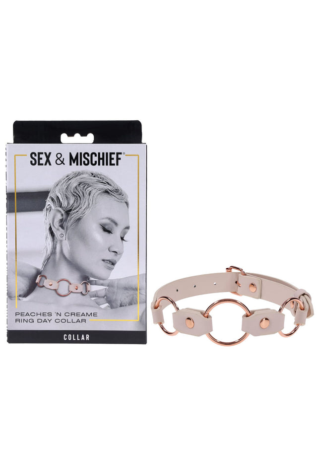 Sex & Mischief Peaches n CreaMe Ring Day Collar - Peach Bondage Collar