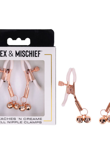 Sex & Mischief Peaches n CreaMe Bell Nipple Clamps - Peach/Rose Gold Nipple Clamps with Bells - Set of 2
