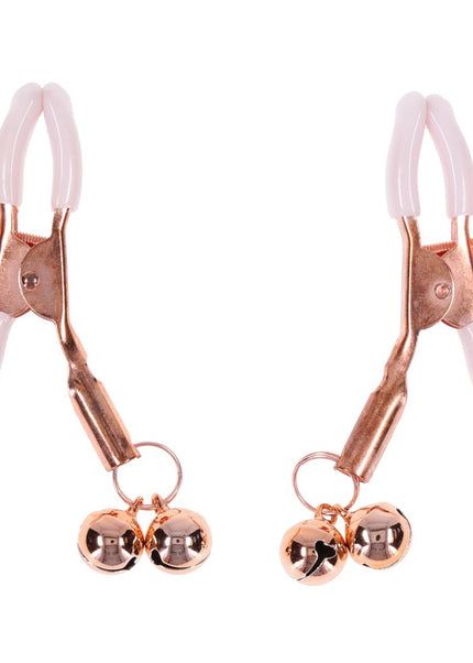 Sex & Mischief Peaches n CreaMe Bell Nipple Clamps - Peach/Rose Gold Nipple Clamps with Bells - Set of 2