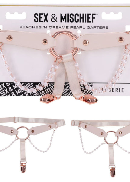 Sex & Mischief Peaches n CreaMe Pearl Garters - Peach / Rose Gold Garters with Pearls - Set of 2
