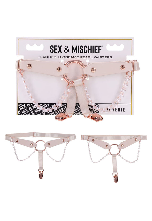 Sex & Mischief Peaches n CreaMe Pearl Garters - Peach / Rose Gold Garters with Pearls - Set of 2