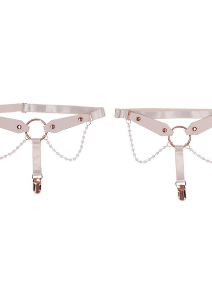 Sex & Mischief Peaches n CreaMe Pearl Garters - Peach / Rose Gold Garters with Pearls - Set of 2