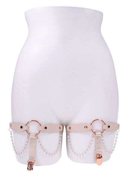Sex & Mischief Peaches n CreaMe Pearl Garters - Peach / Rose Gold Garters with Pearls - Set of 2