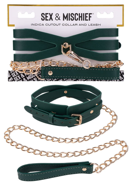 Sex & Mischief Indica Cutout Collar and Leash - Green/Gold Restraint