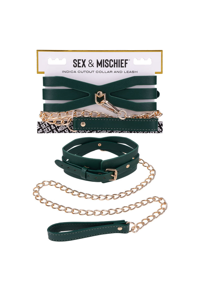 Sex & Mischief Indica Cutout Collar and Leash - Green/Gold Restraint
