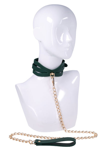 Sex & Mischief Indica Cutout Collar and Leash - Green/Gold Restraint