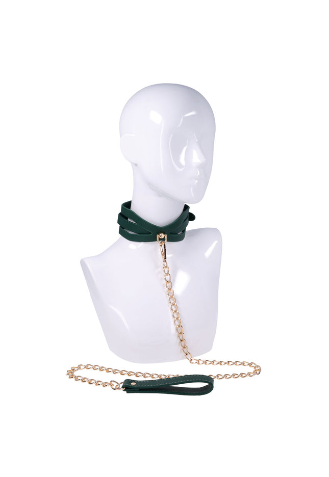 Sex & Mischief Indica Cutout Collar and Leash - Green/Gold Restraint