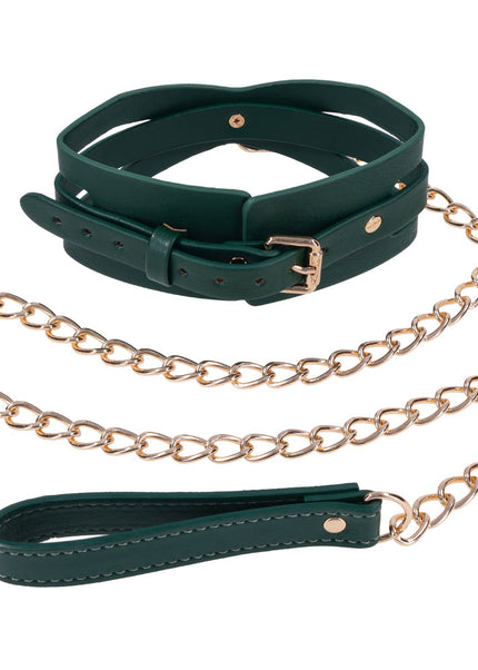 Sex & Mischief Indica Cutout Collar and Leash - Green/Gold Restraint