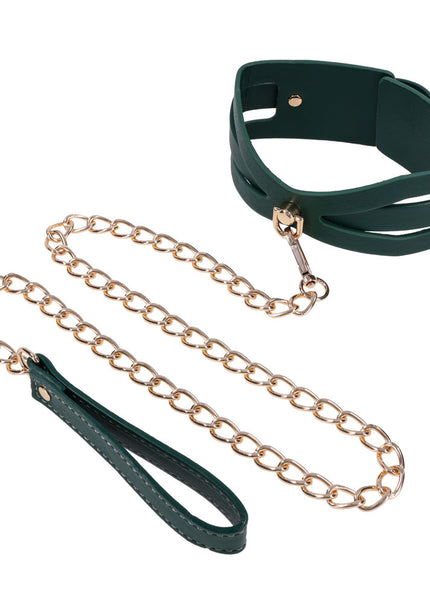 Sex & Mischief Indica Cutout Collar and Leash - Green/Gold Restraint