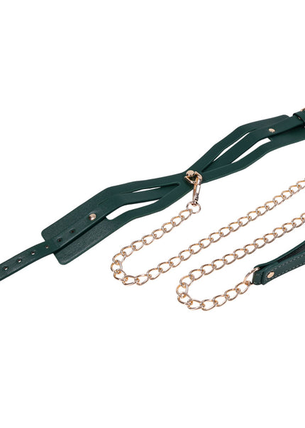 Sex & Mischief Indica Cutout Collar and Leash - Green/Gold Restraint