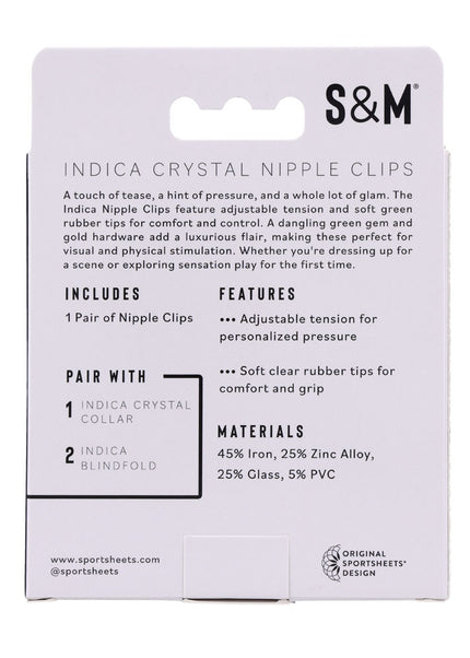 Sex & Mischief Indica Crystal Nipple Clips - Gold Nipple Clips with Emerald Gems